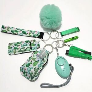 Self-Defense Keychain 8 Piece Cactus, Seatbelt/Window Breaker, Alarm, Whistle